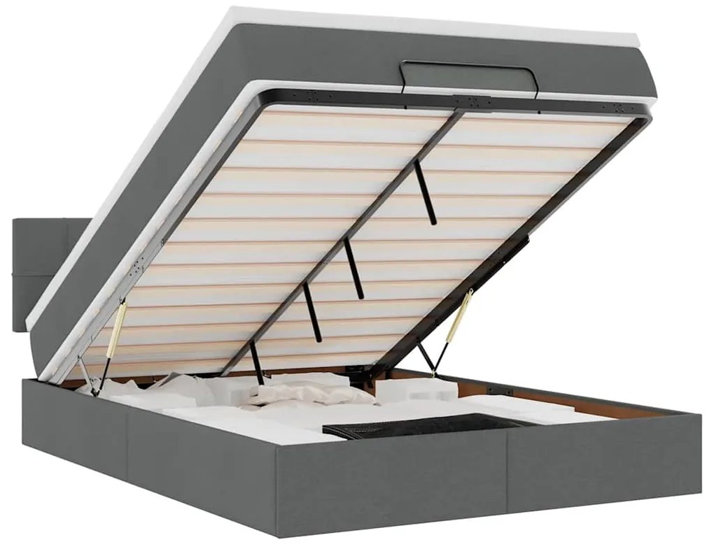 3312313 vidaXL Османска легло с матрак и LED, тъмносиво, 140x200 см, плат