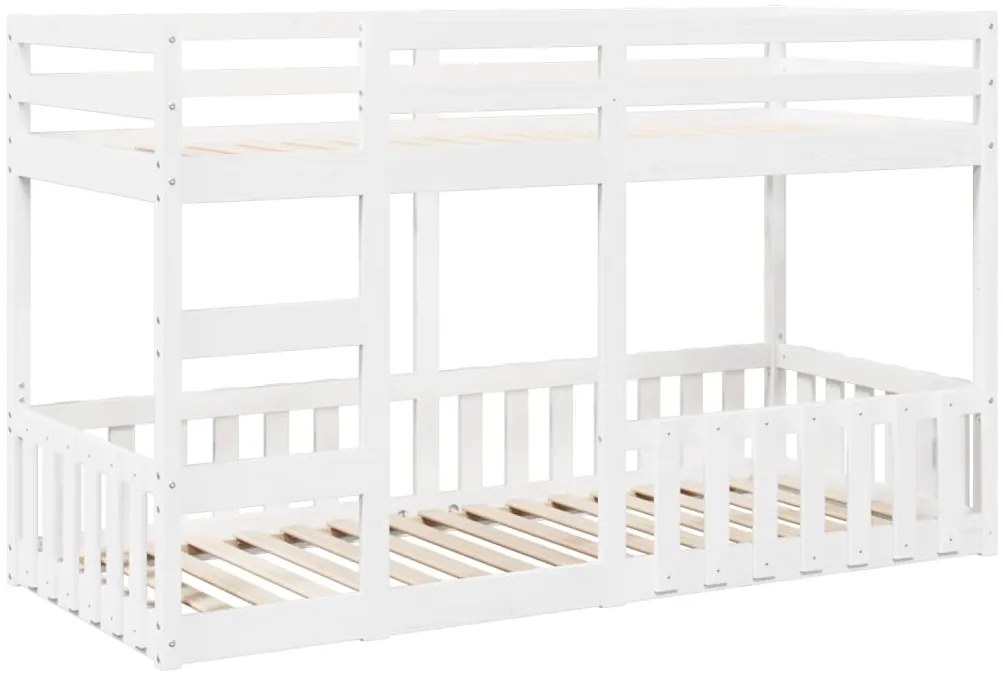 3308590 vidaXL Двуетажно легло, бяло, 90x200 см, борово дърво масив