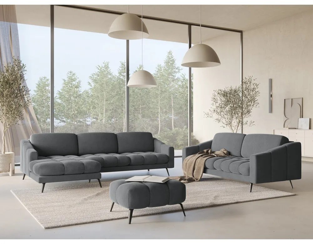 Сив кадифен ъглов диван (ляв ъгъл) Nalu – Makamii