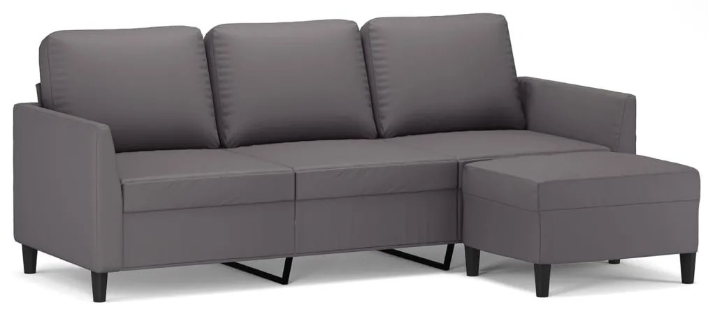 3201124 vidaXL 3-местен диван с табуретка, сив, 180 см, изкуствена кожа