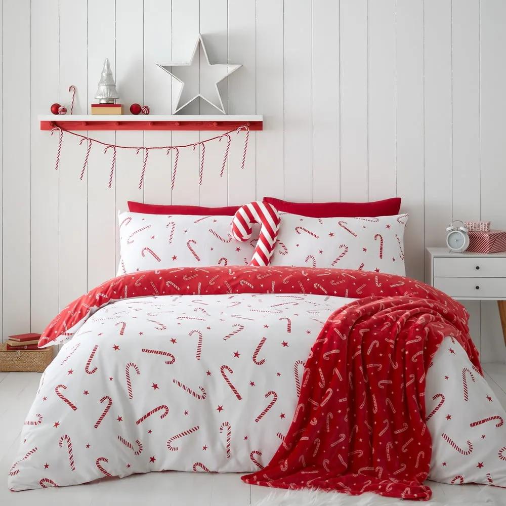 Червено и бяло спално бельо за единично легло 135x200 cm Candy Cane - Catherine Lansfield