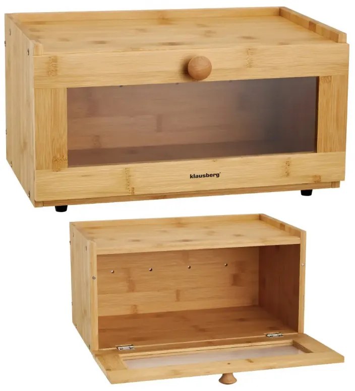 Кутия за хляб Klausberg KB 7923, 35.5 см, Акрилно прозорче, Бамбук, Кафяв