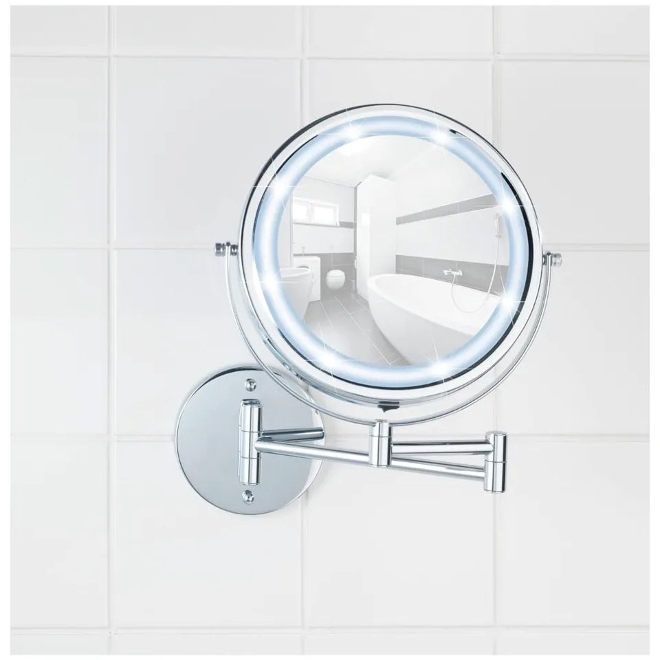 Козметично огледало със светлина/увеличително (5x) ø 17,5 cm Power-Loc Lumi – Wenko