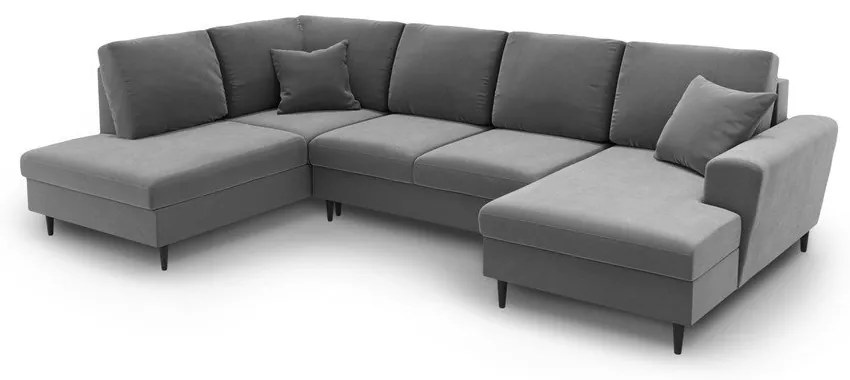 Светлосив кадифен разтегателен ъглов диван с място за съхранение (ляв ъгъл/U форма) Kyoto – Cosmopolitan Design