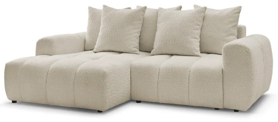 Бежов разтегателен ъглов диван с място за съхранение от букле (ляв ъгъл) Roxelane – Bobochic Paris