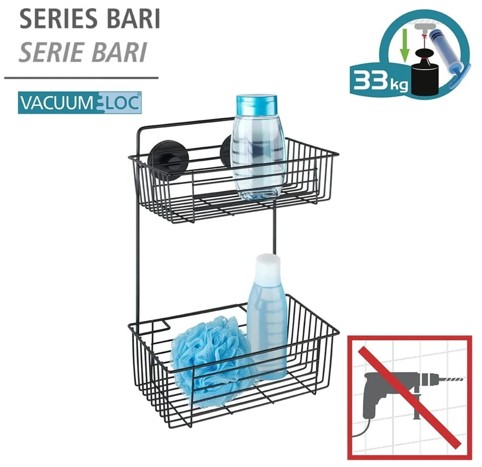 Черен стенен двуетажен рафт за баня Vacuum-Loc® Pavia Bari - Wenko