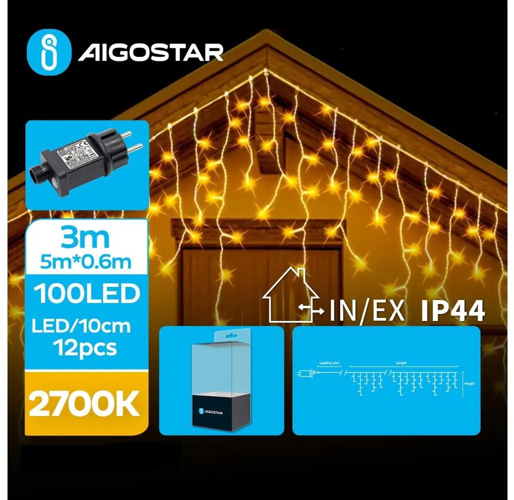 Aigostar - LED Екстериорни коледни лампички 100xLED/8 функции 8x0,6 м IP44 топло бял