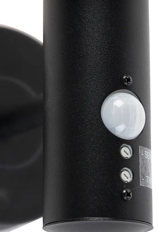 Външна стенна лампа черна с датчик за движение IP44 - Gleam