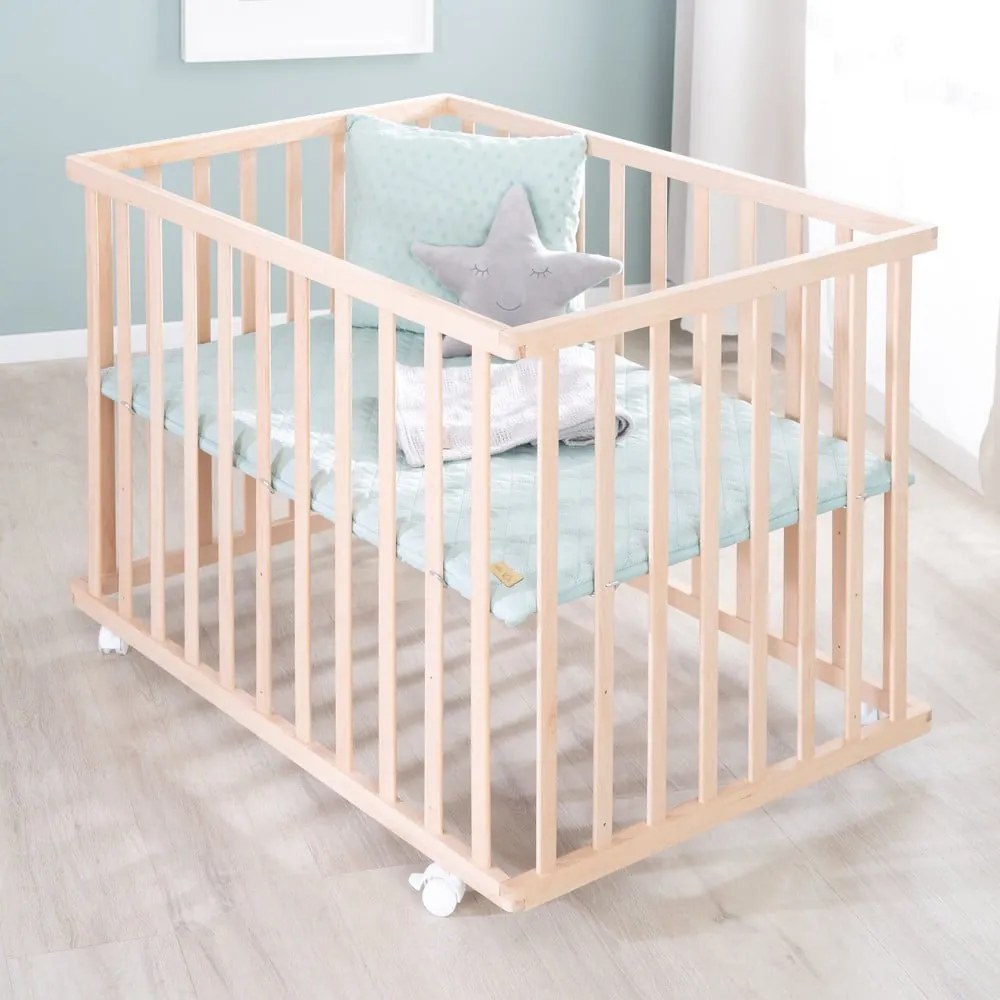 Кошара за игра с регулируема височина/на колелца 75x100 cm в естествен цвят Style – Roba