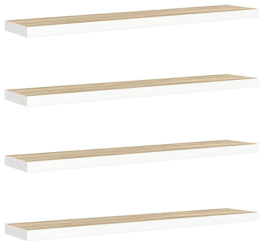 326587 vidaXL Окачени стенни рафтове, 4 бр, дъб и бял, 120x23,5x3,8 см, МДФ
