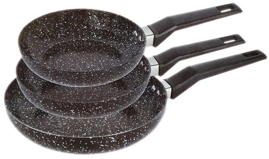Комплект тигани ZILNER ZL 7135, 3 части, 20, 24, 28 см, Покритие Granite, Индукция, Черен