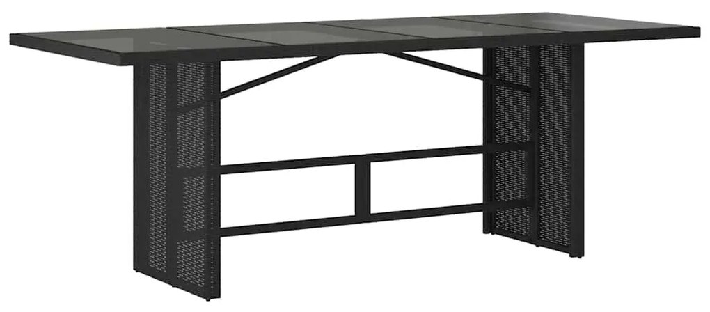 365304 vidaXL Градинска маса със стъклен плот черен 190x80x74 см полиратан