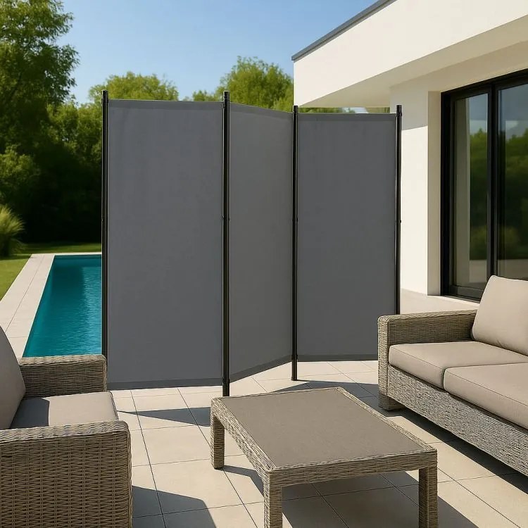 Градински 3-панелен сгъваем параван срещу вятър и слънце - 167 x 164 cm Бежово