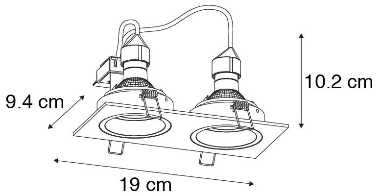 Комплект от 6 квадратни вградени спота черни регулируеми 2 светлини - Chuck