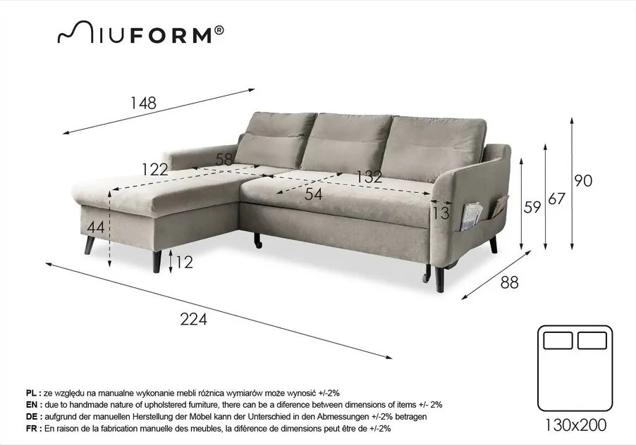 Светлосиво кадифено ъглово канапе, ляв ъгъл Stylish Stan - Miuform