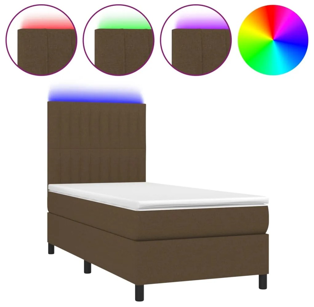 3134992 vidaXL Боксспринг легло с матрак и LED, тъмнокафяво, 80x200 см, плат