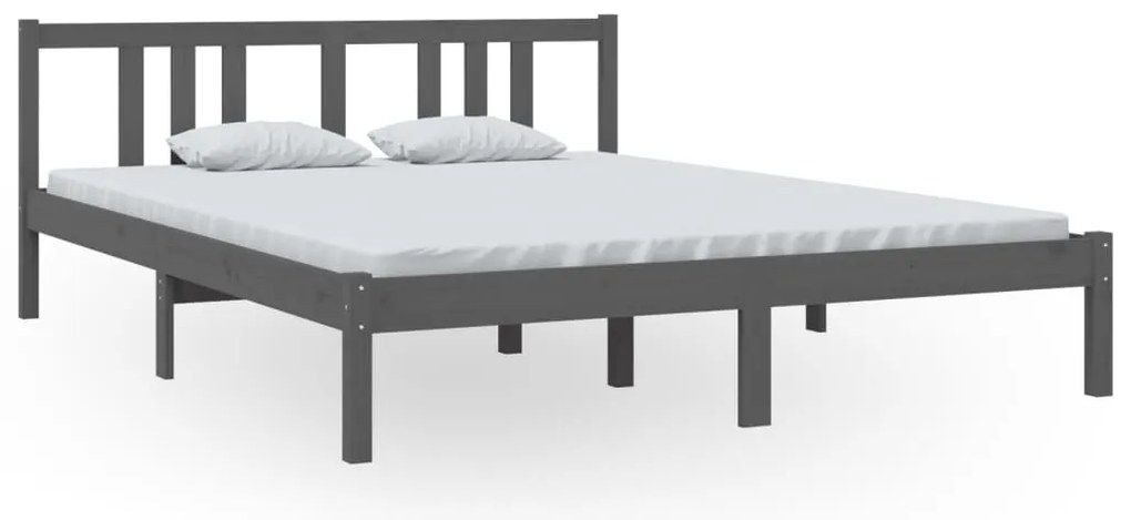814891 vidaXL Рамка за легло, сива, дърво масив, 150x200 cм, King Size