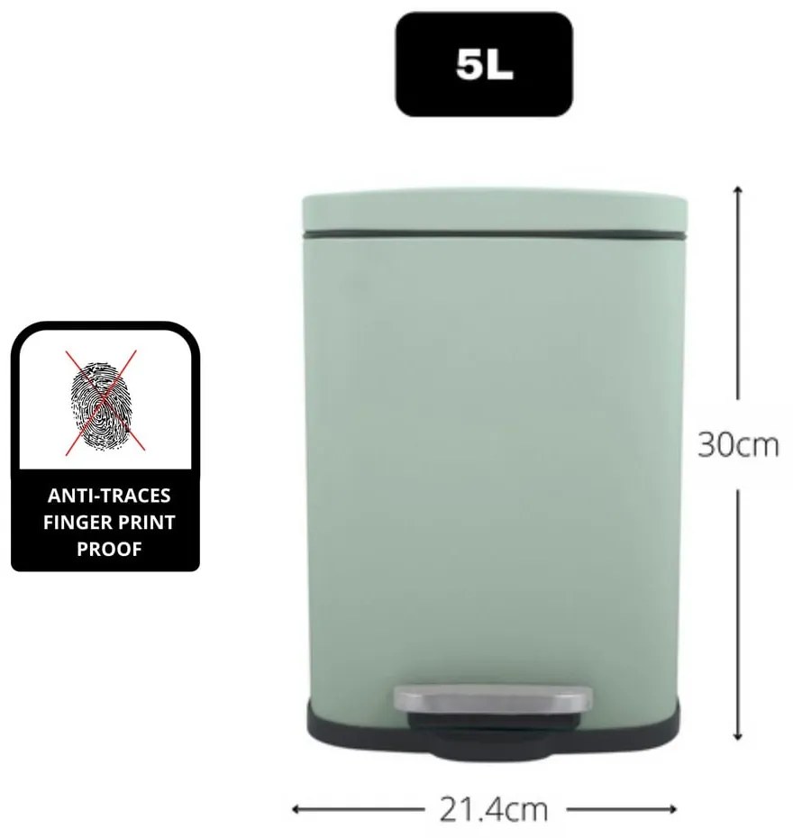 Стоманено кошче за боклук с педал в цвят мента 5 l Akira – Spirella