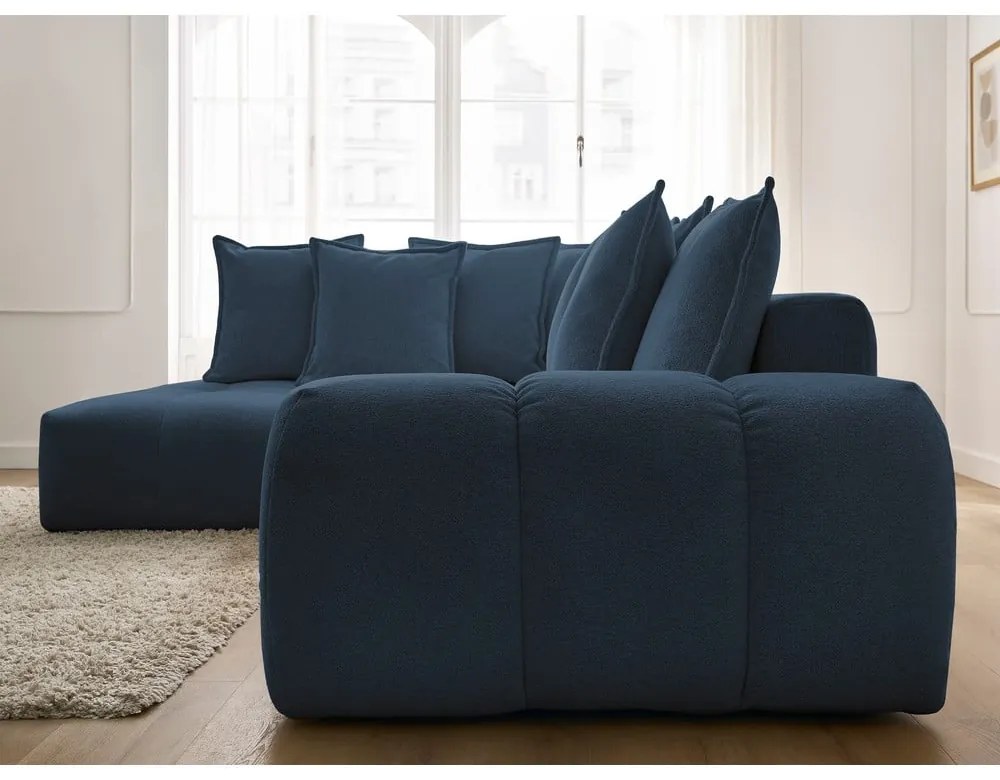 Тъмносин шенилов сгъваем/с място за съхранение ъглов диван (ляв ъгъл/L форма) Everest – Bobochic Paris