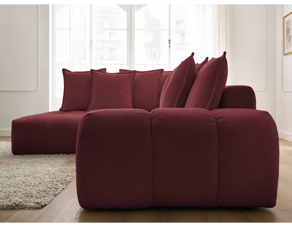 Бордо шенилов сгъваем/с място за съхранение ъглов диван (ляв ъгъл/L форма) Everest – Bobochic Paris