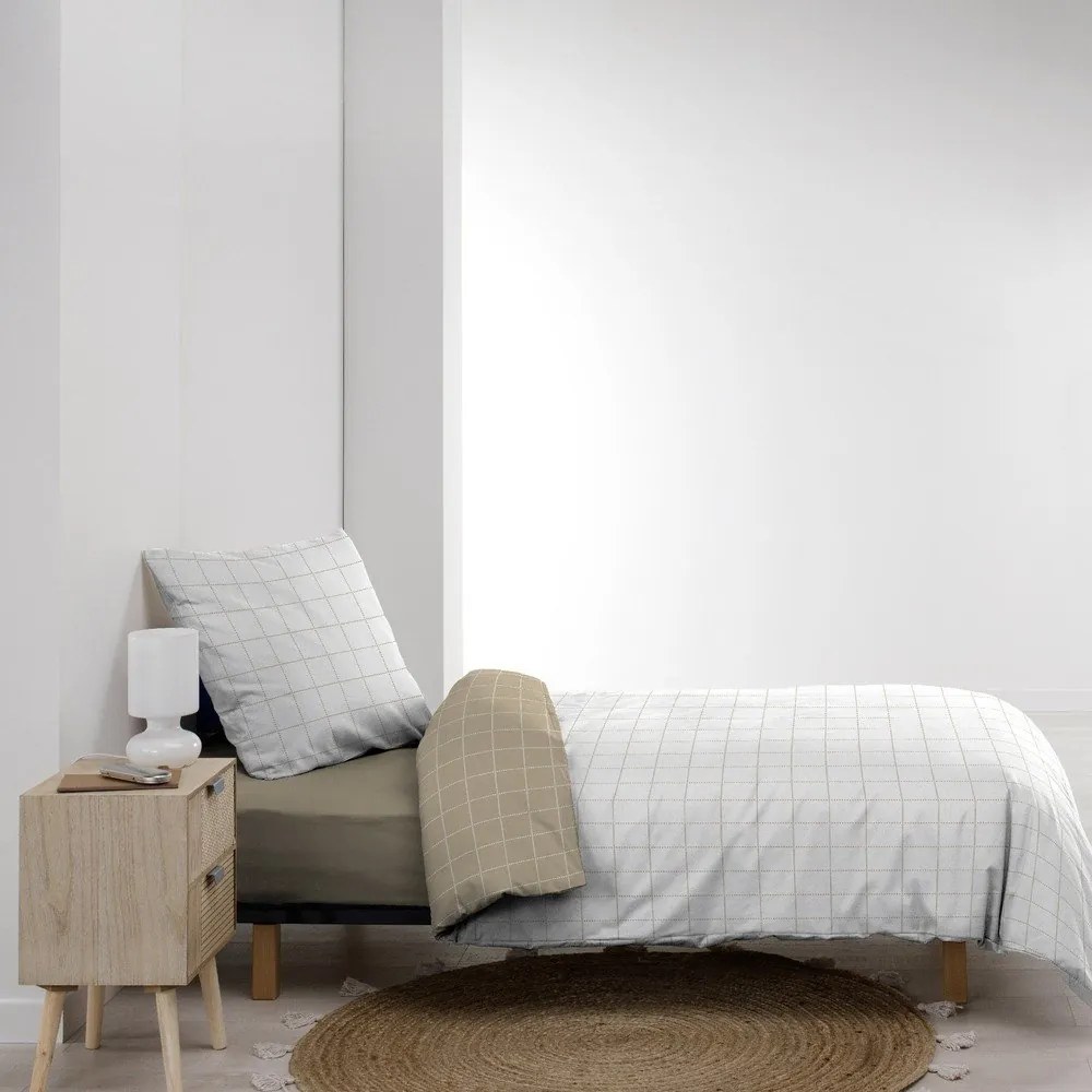 Бяло/бежово единично памучно спално бельо 140x200 cm Cadria – douceur d'intérieur