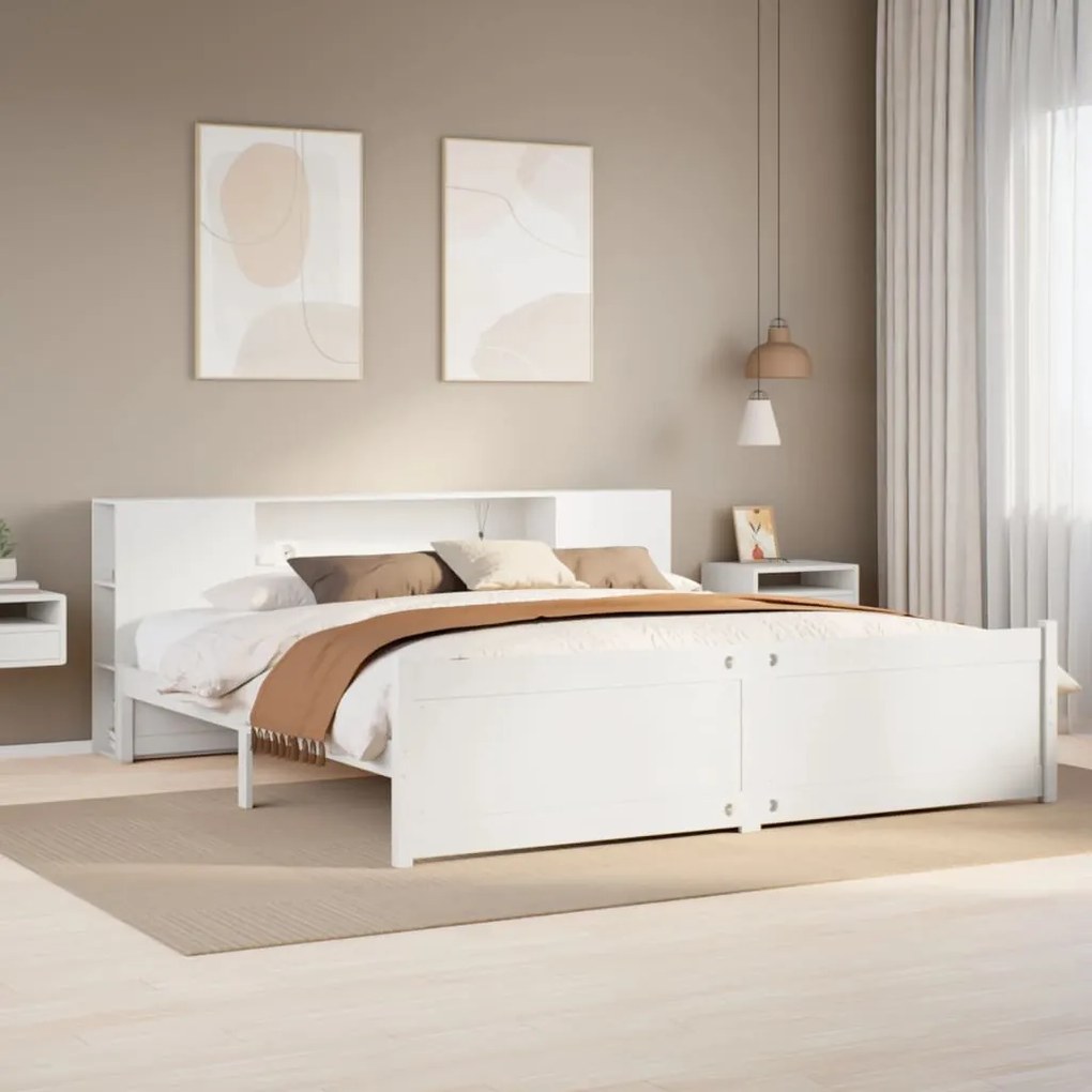3322446 vidaXL Легло с етажерка за книги, без матрак, 200x200 см, бор масив