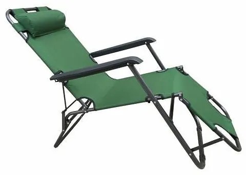 Сгъваем къмпинг 3-позиционен стол с възглавница T4001, 153 х 60 х 80 см, зелен