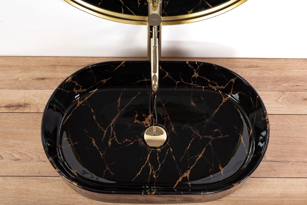 Умивалник за плот Rea Nadia Black Marble Shiny