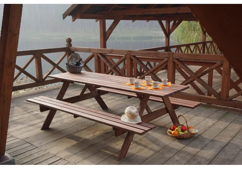 Тъмнокафяв градински комплект за хранене от масивна дървесина за 4 души Piknic – Rojaplast