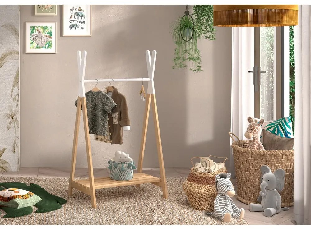 Детски шкаф от борова дървесина в бял и естествен цвят KIDDY - Vipack