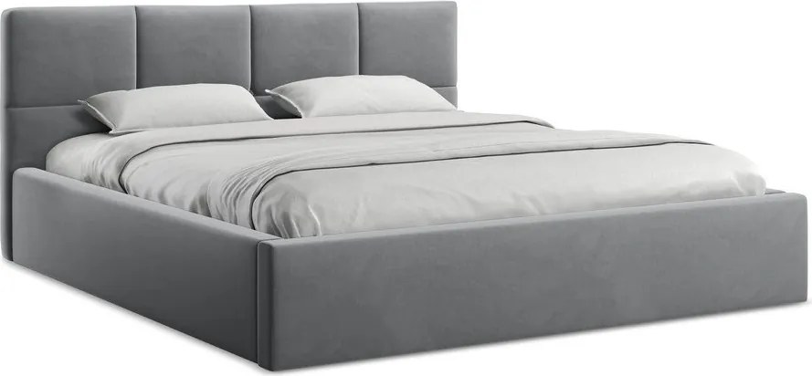 Тъмносиво кадифено двойно легло 140x200 cm тапицирано с място за съхранение и включена подматрачна рамка Hiko – Makamii