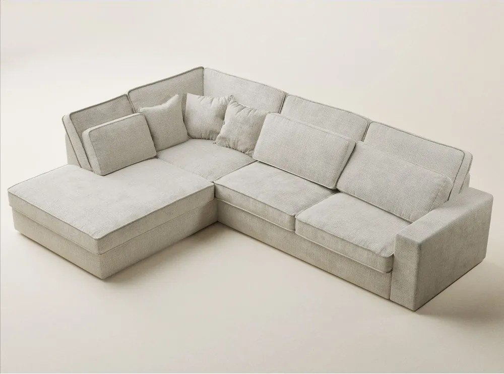 Сиво-бежов шенилов ъглов диван (ляв ъгъл/L форма) Kirou – Maison de Rêve