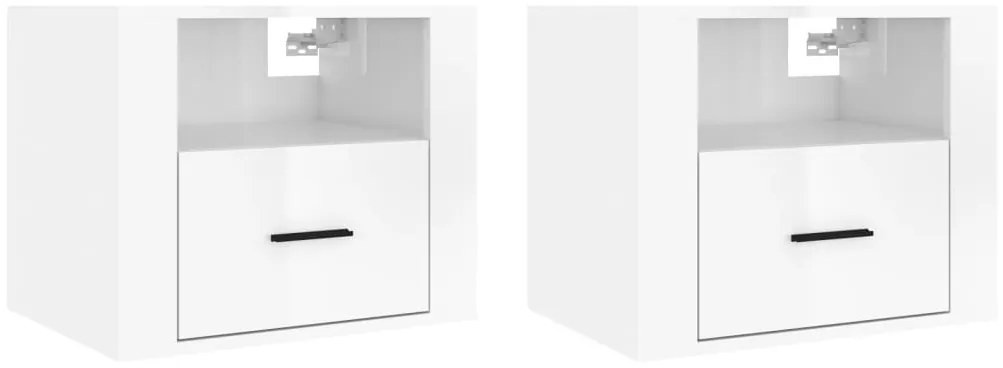 816885 vidaXL Нощни шкафчета за стенен монтаж, 2 бр, бял гланц, 50x36x40 см