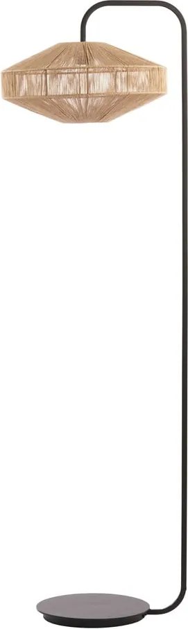 Подова лампа с текстилен абажур в матово-черен и естествен цвят (височина 164 cm) Lyra – Light &amp; Living