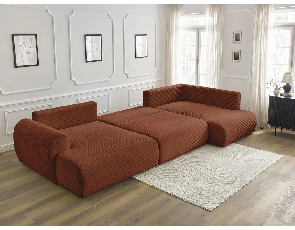 Разтегателен ъглов диван от рипсено кадифе в тухлен цвят (ляв ъгъл/"U" форма) Lucien – Bobochic Paris