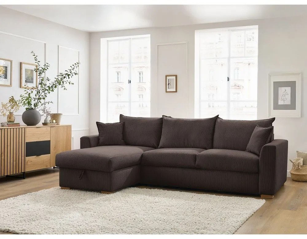 Кафяв разтегателен ъглов диван от рипсено кадифе (променлив) Augustin – Bobochic Paris
