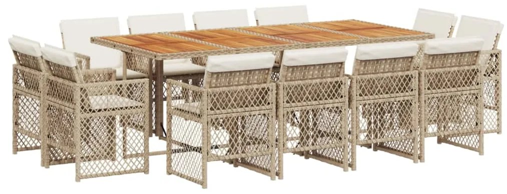 3210868 vidaXL Градински комплект с възглавници, 13 части, бежов полиратан