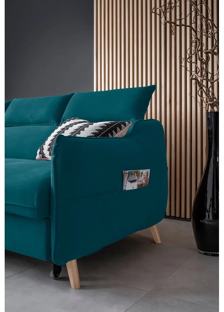 Ъглов разтегателен диван от тюркоазено кадифе (ляв ъгъл) Sweet Harmony - Miuform