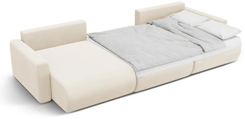 Бежов кадифен разтегателен ъглов диван с място за съхранение (U форма) Belfast – Cosmopolitan Design