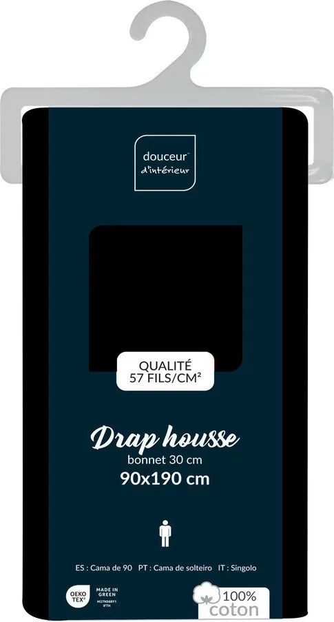 Черен еластичен памучен чаршаф 90x190 cm Lina – douceur d'intérieur