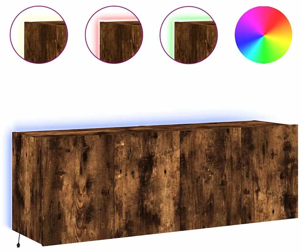 837311 vidaXL Стенни ТВ шкафове с LED лампи, 2 бр, опушен дъб, 60x35x41 см