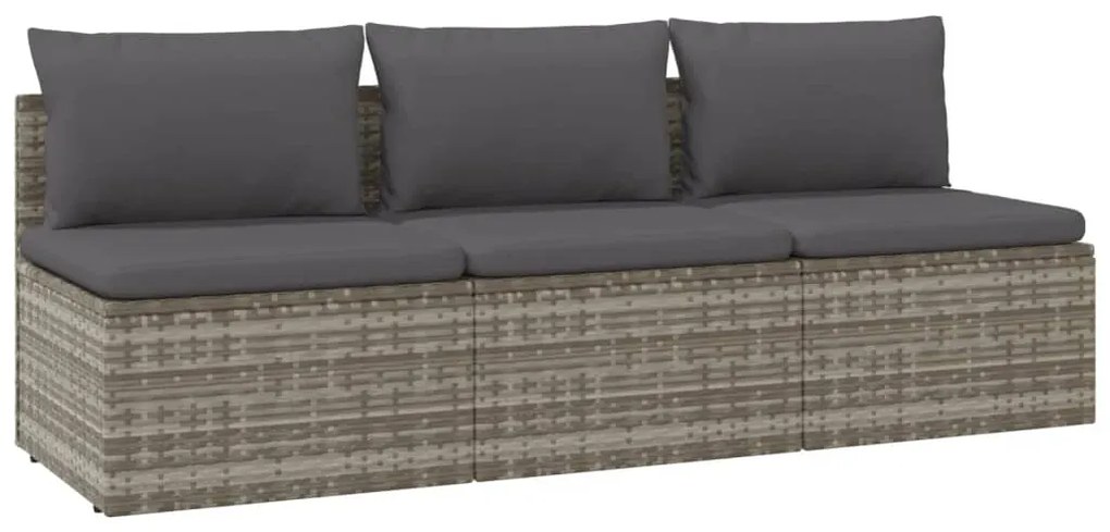 318672 vidaXL 3-местен градински диван с възглавници, сив, полиратан