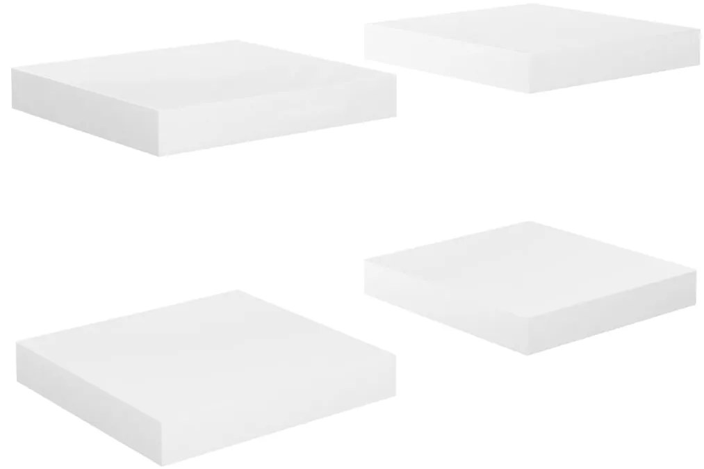323741 vidaXL Окачени стенни рафтове, 4 бр, бял гланц, 23x23,5x3,8 см, МДФ