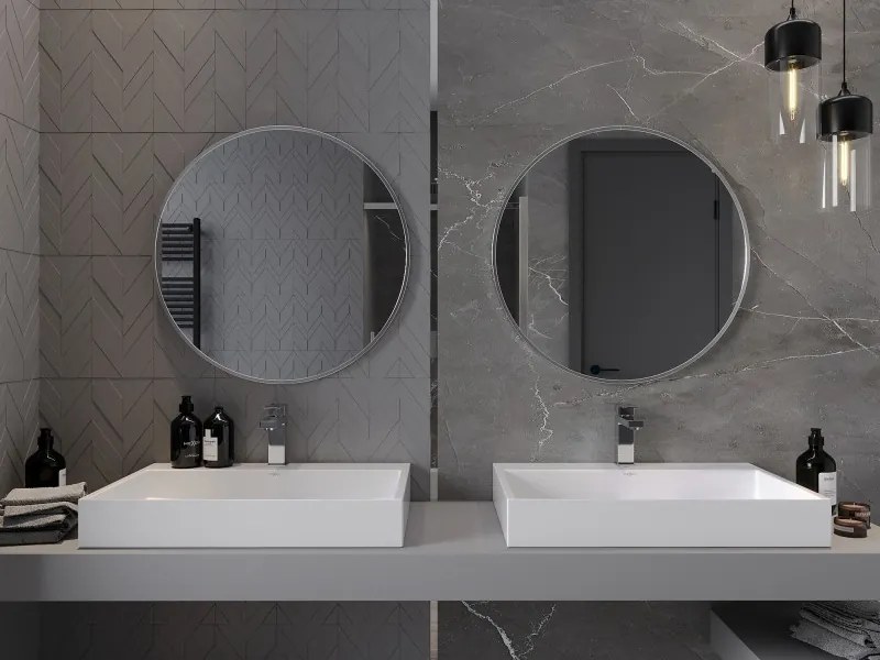 Mexen Loft кръгло огледало за баня 70 см, рамка инокс - 9850-070-070-000-10