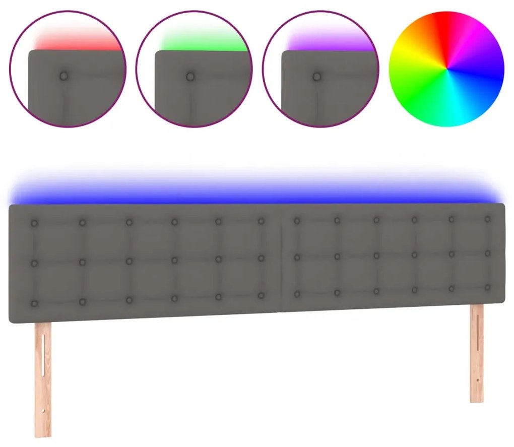 3121724 vidaXL LED Горна табла за легло, сива, 200x5x78/88 см, изкуствена кожа