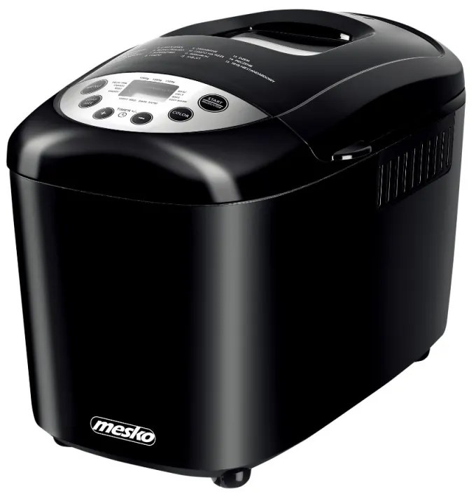Хлебопекарна Mesko MS 6022, 1/1.5 кг, 850 W, 15 програми, LCD Дисплей, Двойна бъркалка, Подвижна кошница, Черен