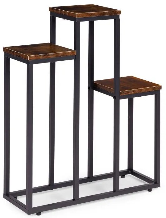 Стойка за цветя в таванско помещение - метална стойка за цветя с 3 рафта и дървен декор