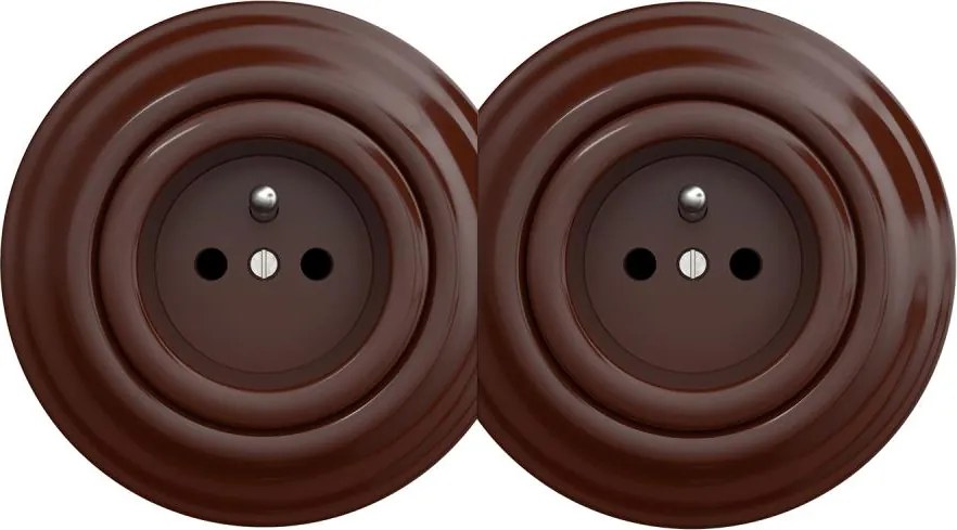 Kliklap - Двойна ретро домашна контактна розетка с рамка 230V кафява