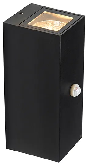 Стенен аплик черен 2 лампи IP44 с датчик за движение - Baleno