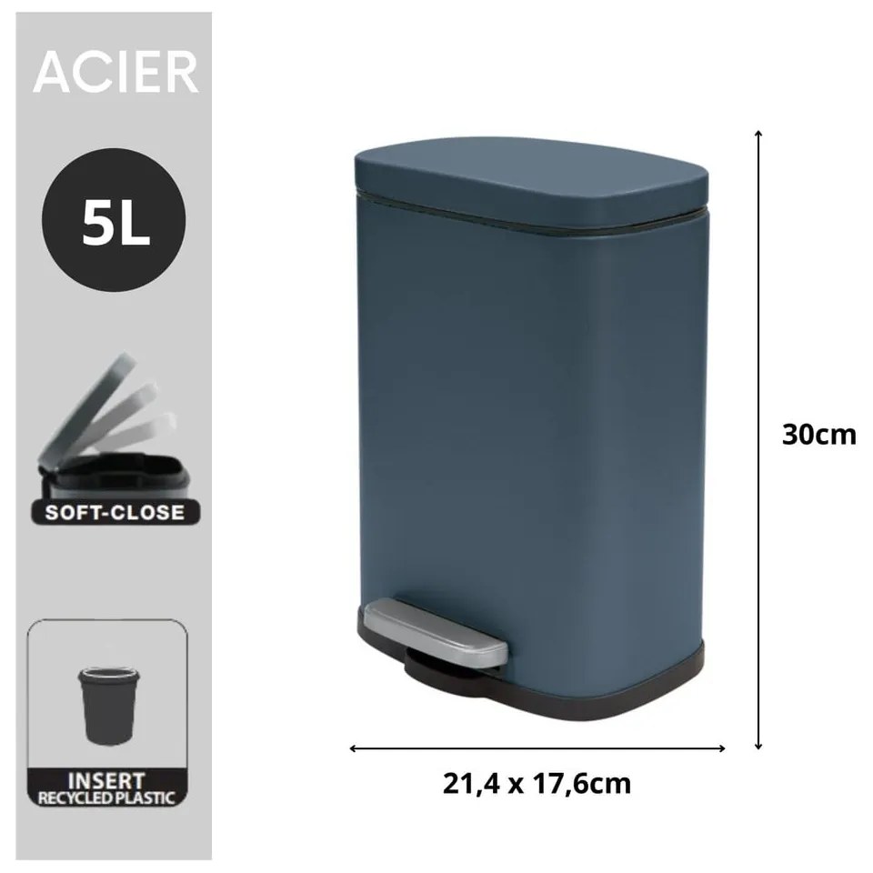 Стоманено кошче за боклук с педал в петролен цвят 5 l Akira – Spirella